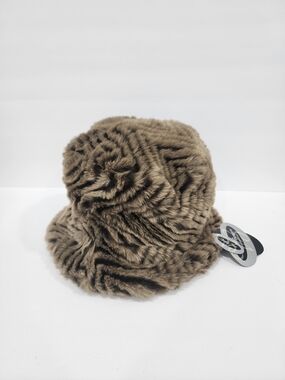 Ben Berger Luxury Collection Brown Faux Fur Bucket Hat Fashion Y2K 2000 New